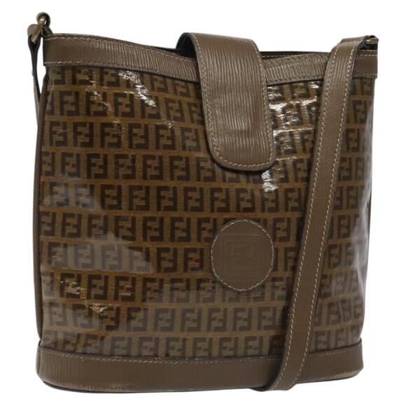 FENDI Zucchino Canvas Shoulder Bag Enamel Beige Gold - Picture 1 of 12